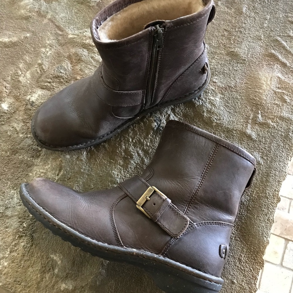Ugg brown leather zip boots